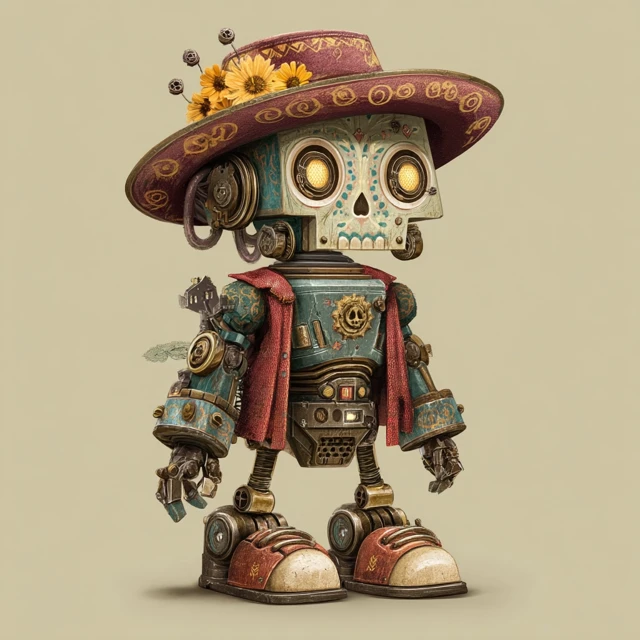 Steampunk Robot Day of the Dead Illustration