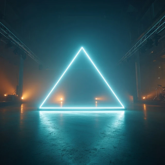 Neon Geometric Pyramid in Dramatic Lighting