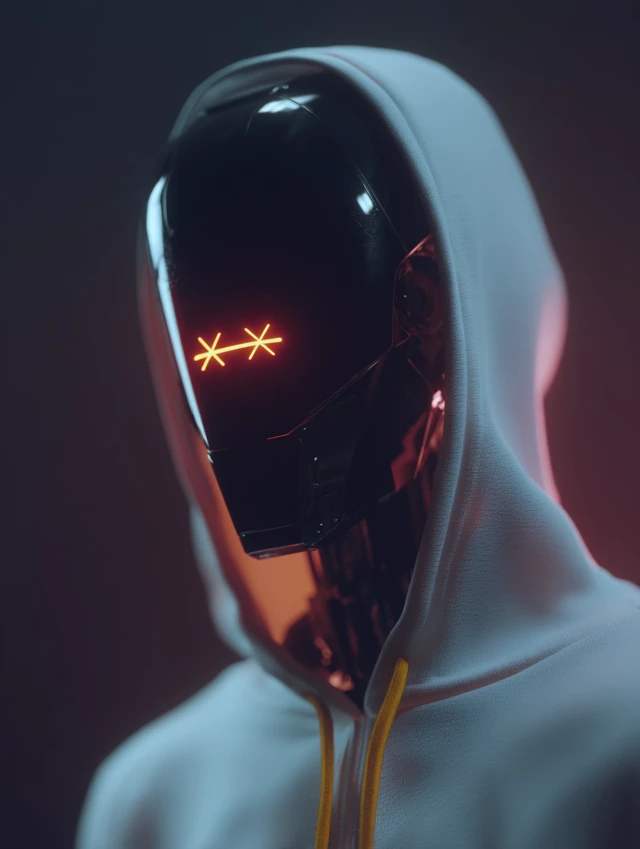 Futuristic Robot Portrait with White Hoodie