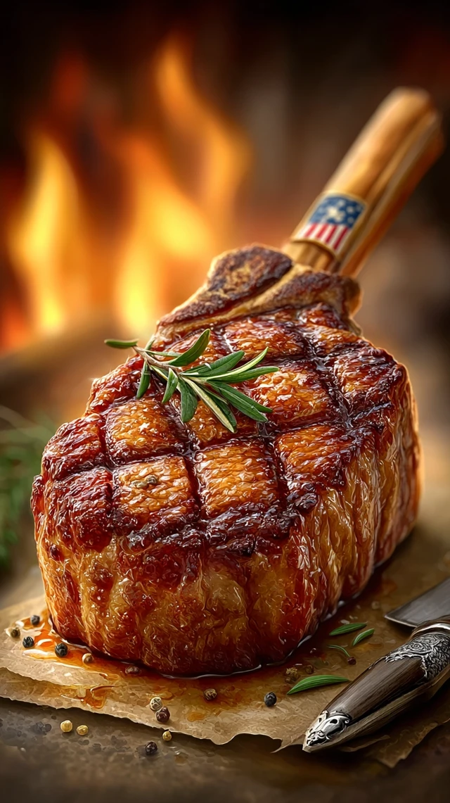 Grilled Tomahawk Steak USA Flag