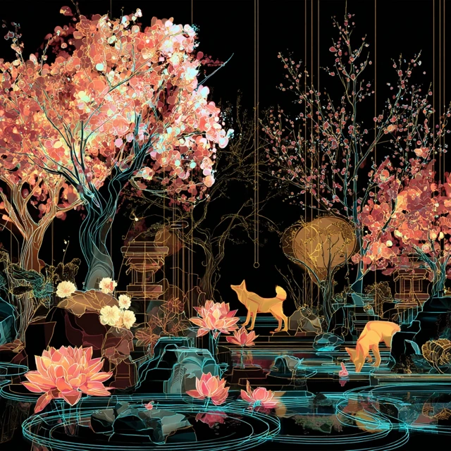 Mythical Garden Glowing Cherry Blossoms Fantasy Art