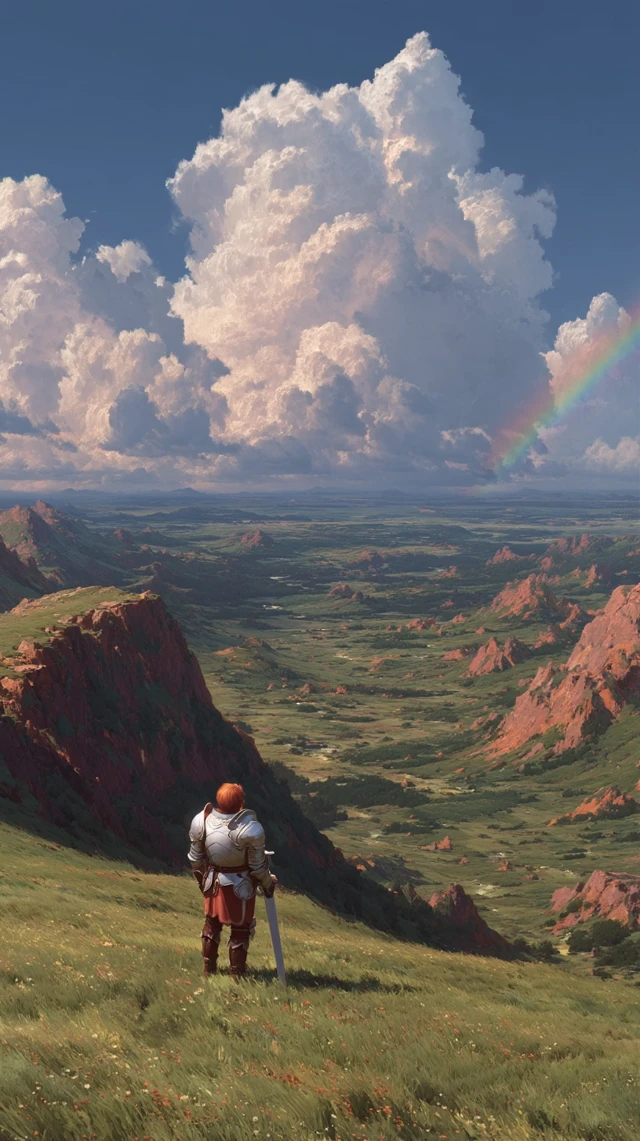 Knight with Rainbow Fantasy Scene