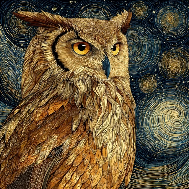 Beautiful Owl with Starry Night Background Art