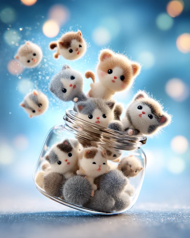 Cute Anime Kitties in a Jar 3D Render Kawaii