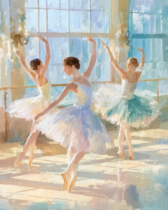Ballerinas Dancing in Sunlit Studio Impressionist Art