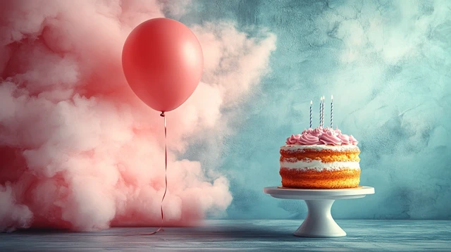 Minimalist Birthday Scene Cake and Balloon Pastel Backdrop