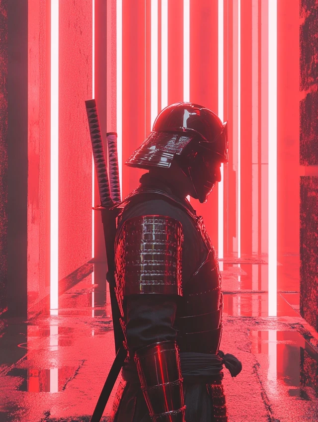 Cyberpunk Samurai Warrior in Neon Alley