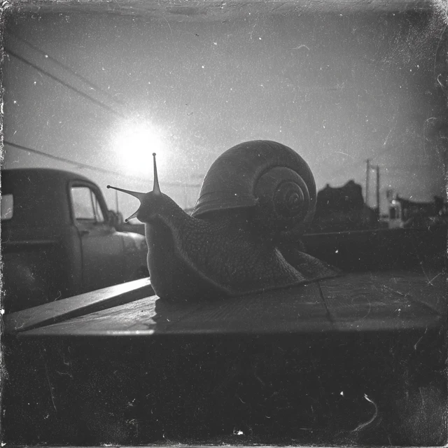 Giant Snail in Truck Vintage Photo