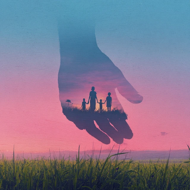 Family Sunset Illustration Hand Palm Care