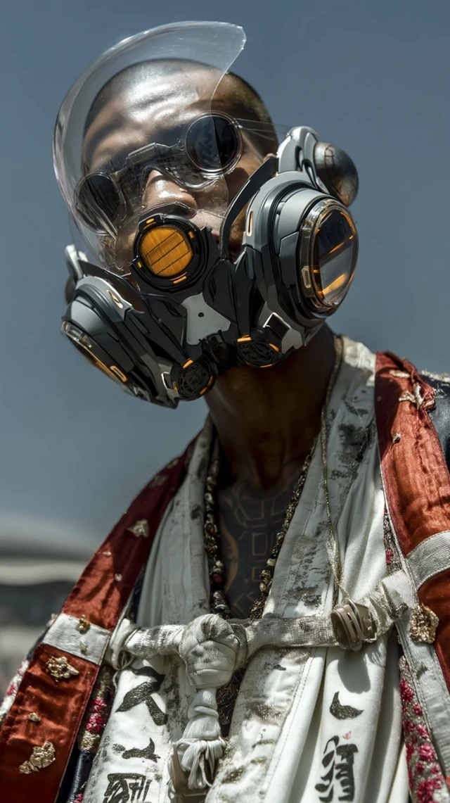 Cyberpunk Portrait: Chinese Person with Futuristic Mask