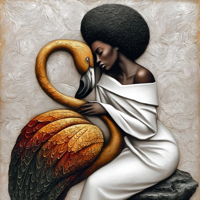 Black Woman with Flamingo Art