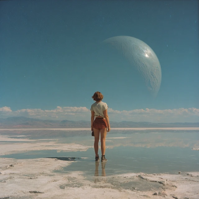 Woman on Salt Flats Dystopian Surreal Landscape