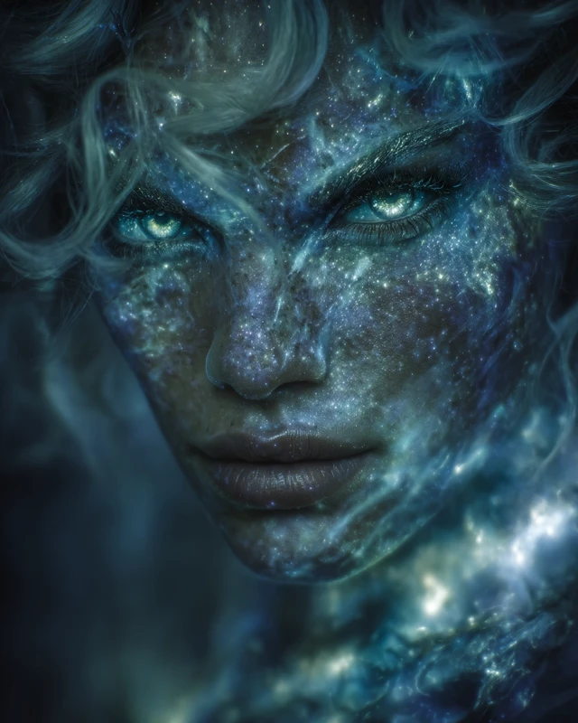 Cosmic Woman Portrait Nebula Eyes Hyperreal