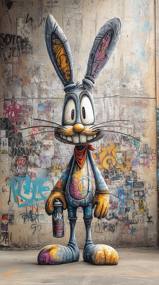 Graffiti Rabbit Caricature Edgy Street Art