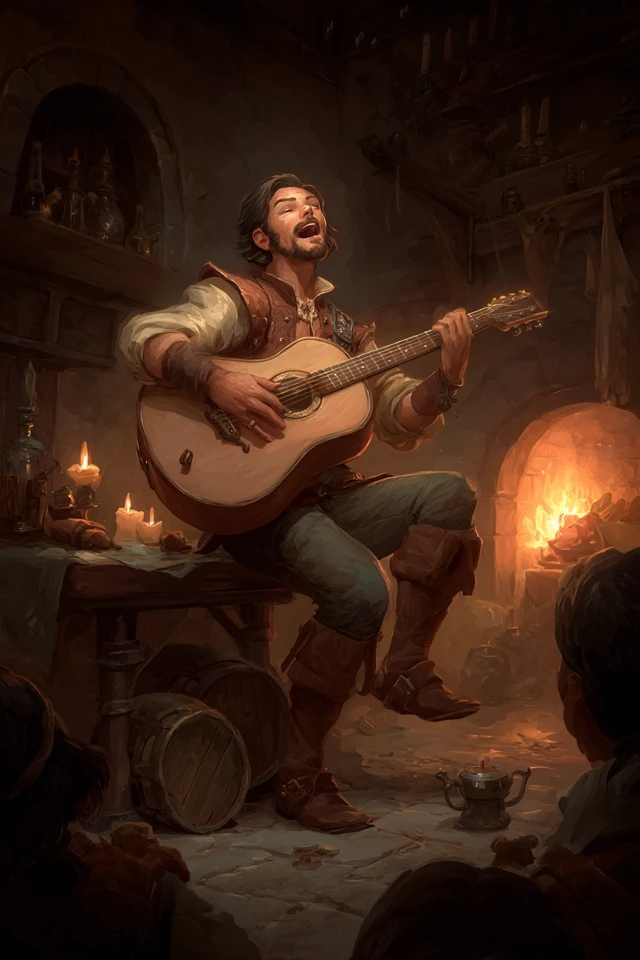 Jaskier the Bard Singing in a Tavern - Fantasy Art