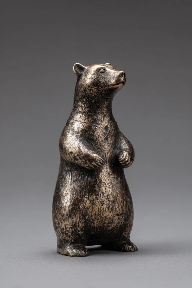 Pewter Bear Figurine Standing Like a Bowling Pin