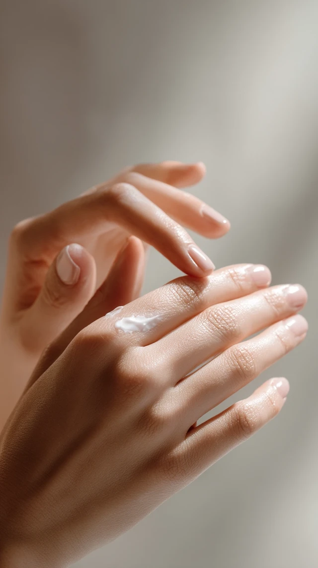 Hand Applying Cream Skincare Beauty Macro Shot