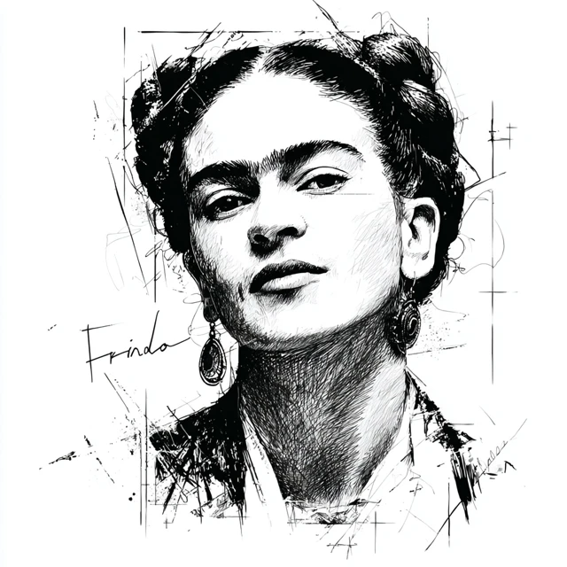 Frida Kahlo Minimal Line Drawing TShirt Design