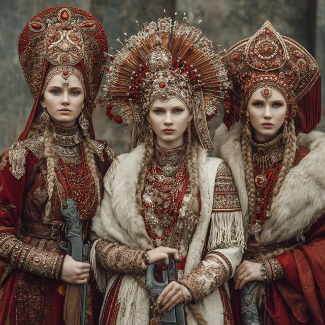 Warrior Women in Russian Dress Posting on Social Media