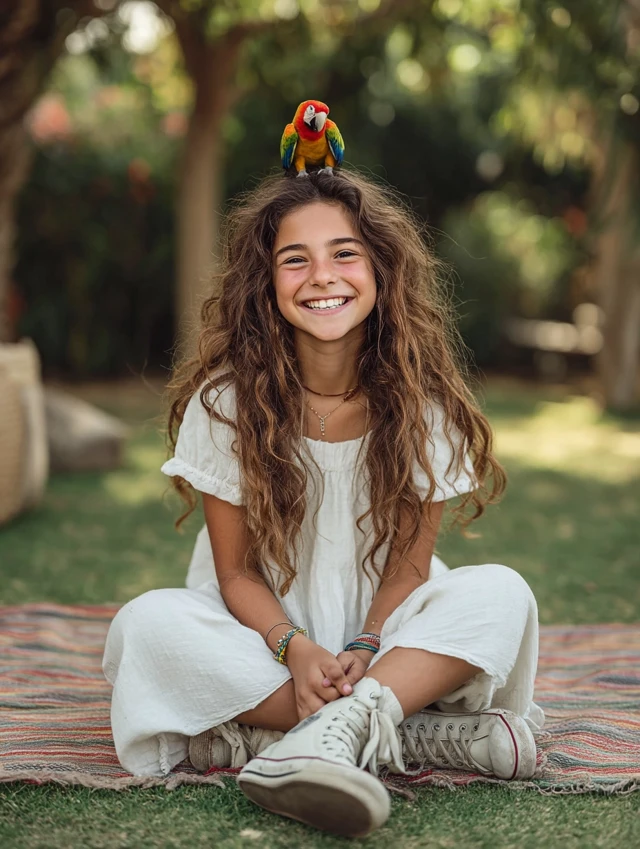 Israeli Girl with Parrot Fun and Candid Photo