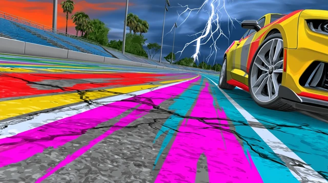 High School Race Track Stormy Scene