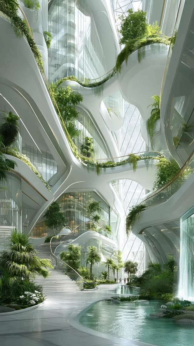 Future Tech Library with Greenery Architecture