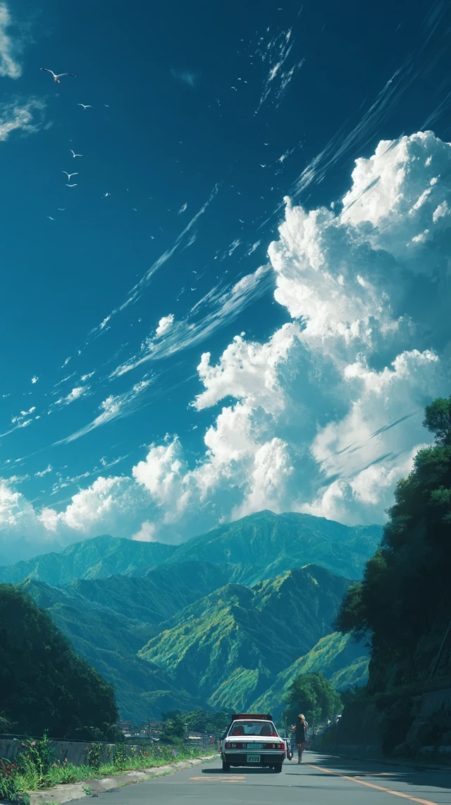 Anime Car Journey Picturesque Scene