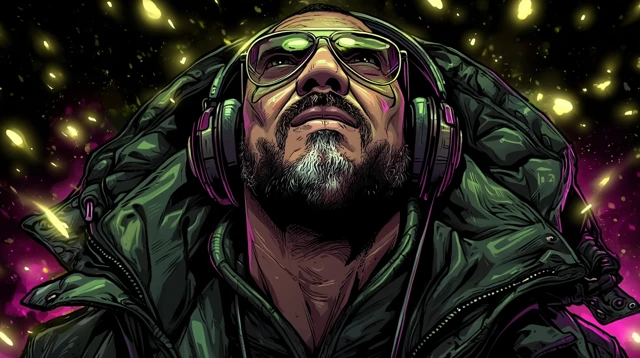Club DJ Illustration Headphones and Sunglasses