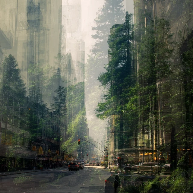City Forest Double Exposure Digital Art