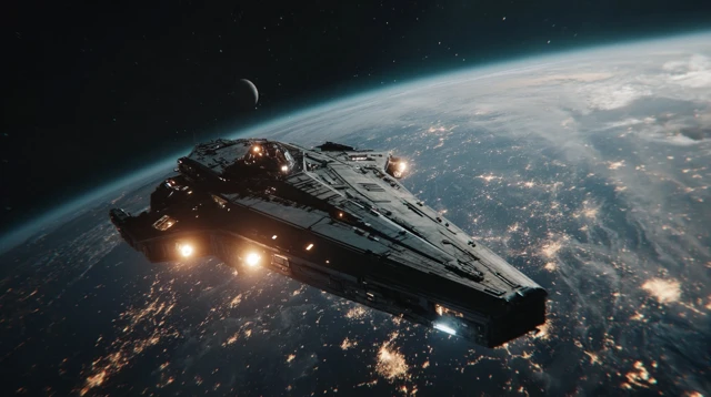 Futuristic Spacecraft in Deep Space Epic Shot