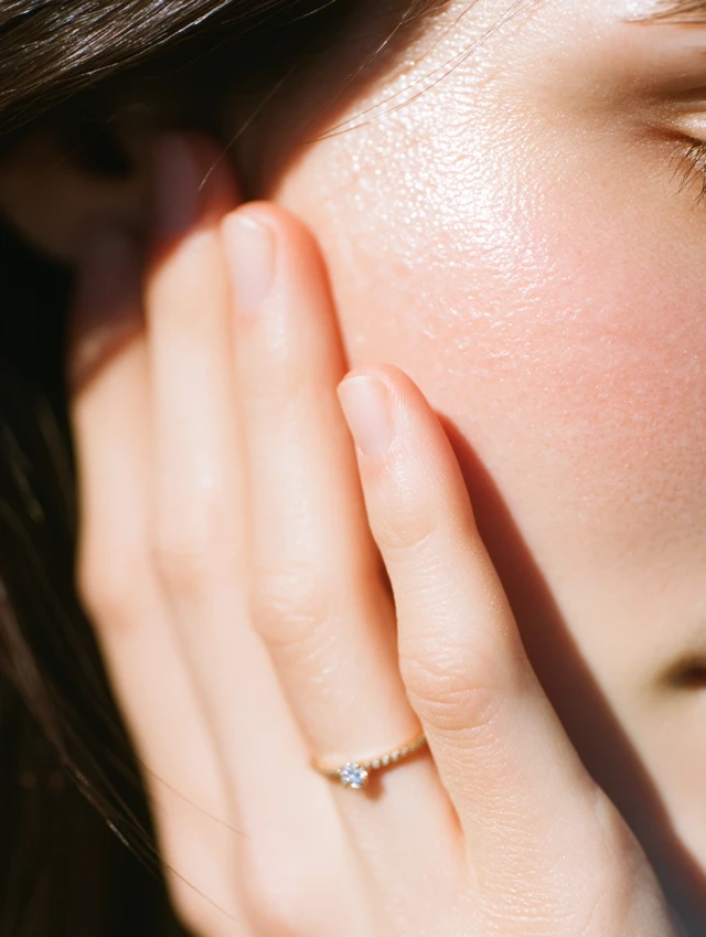 Young Woman Portrait Glowing Skin Diamond Ring