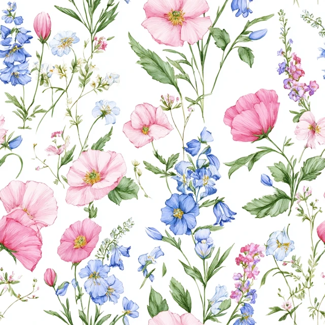Watercolor Wildflower Pattern Beatrix Potter Style