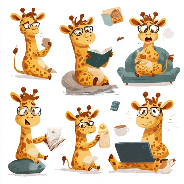 Cute Giraffe Character Set Doing Activities