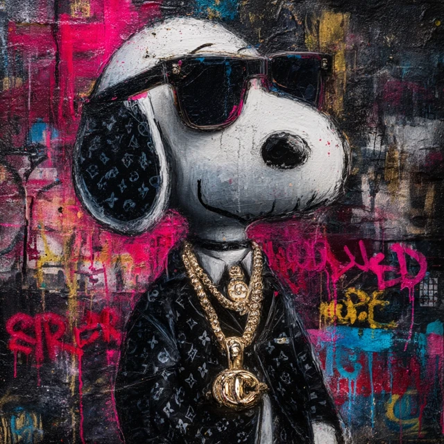 Snoopy in Gucci Suit and Rolex Graffiti Art