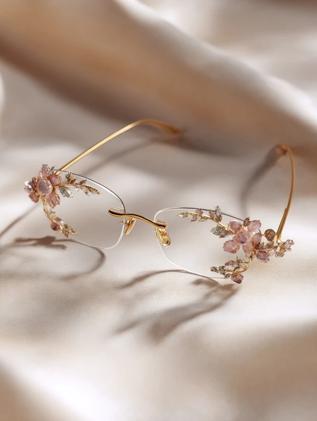 Luxury Designer Eyeglasses with Floral Gemstones
