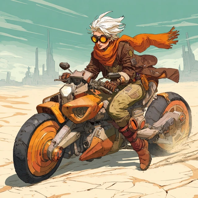 Desert Survivalist on a Cyberpunk Motorcycle