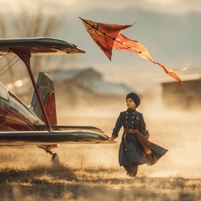 Punjabi Child with Kite and Airplane