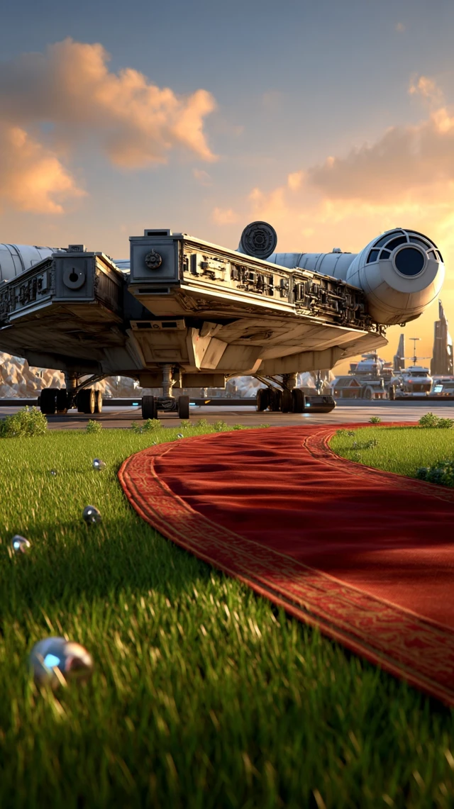 Millennium Falcon Landing Sunset Retro Futuristic