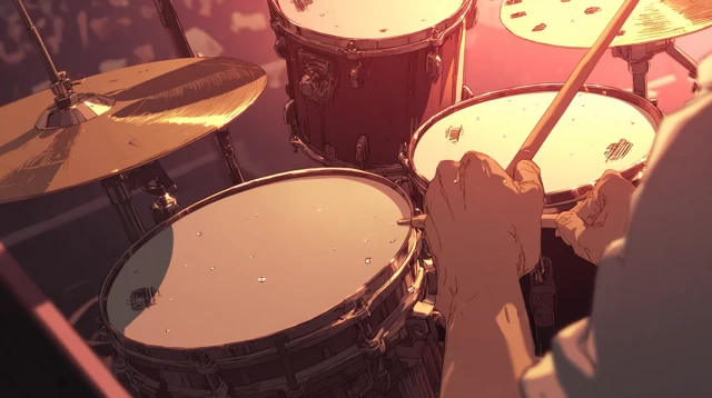 Anime Drummer Hands Striking Drums Live Concert