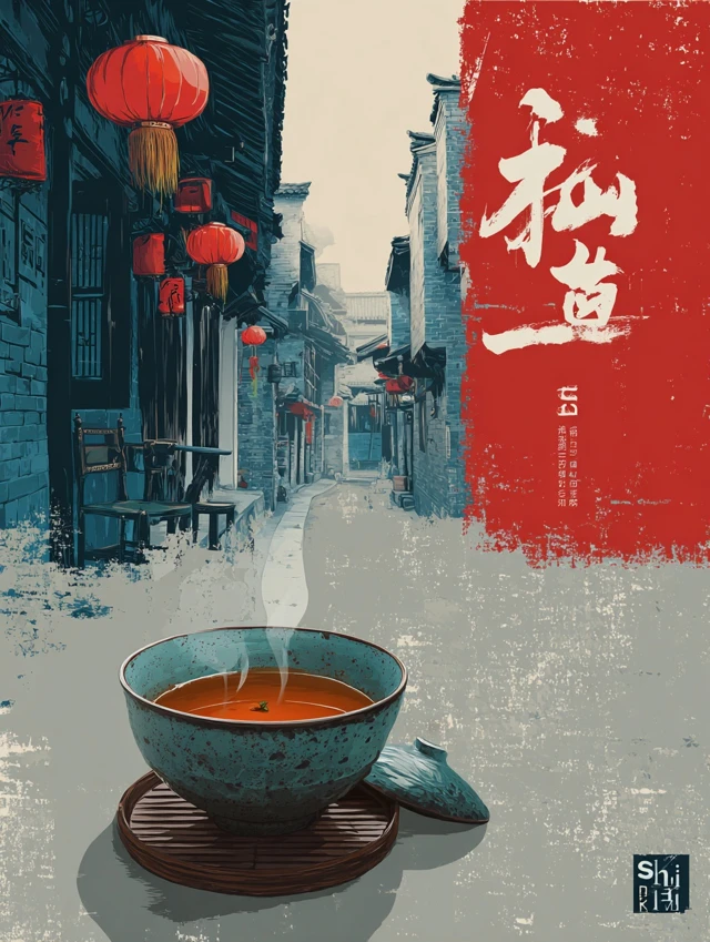 Chengdu Tea Gaiwan Poster Kuanzhai Alley