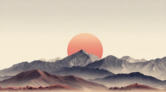 Wabi Sabi Sunrise Over Mountains Wall Art