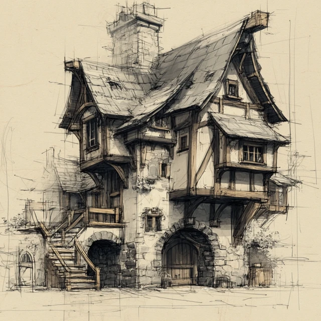 Medieval House Concept Art Sketch Style