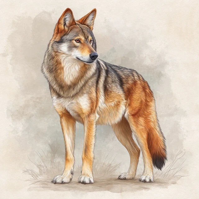 Red Wolf Illustration Artistic Coloring Book Style