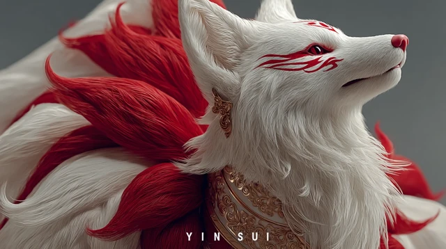 Nine Tailed Fox Anime Art with Sacred Markings