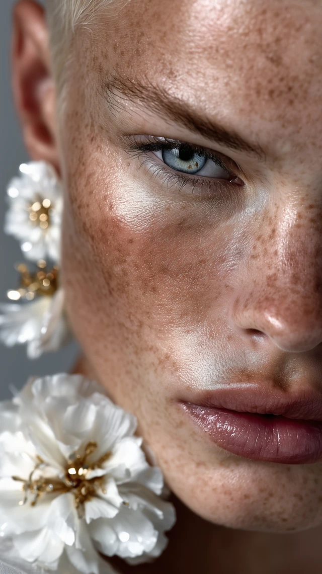 Close-Up Portrait: Baltic Model with Flower Earrings