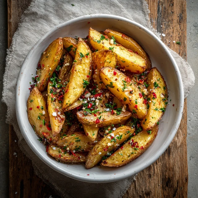 Golden Oven Baked Potato Wedges Food Photography
