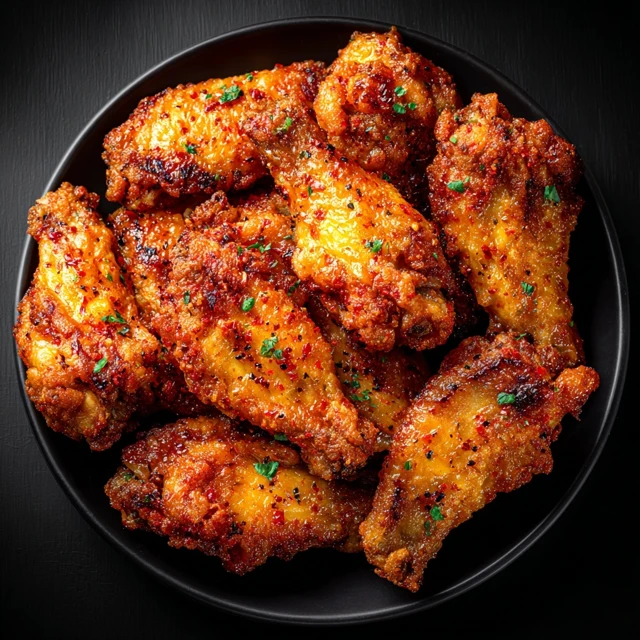 Delicious Hot Wings on a Black Plate