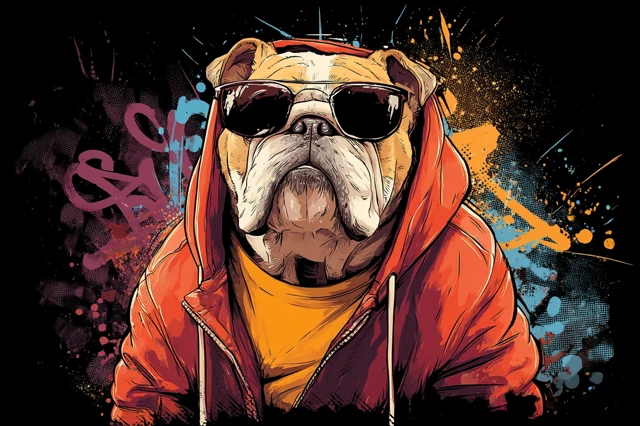 Cool Bulldog in Hoodie Graffiti Urban Cartoon Art