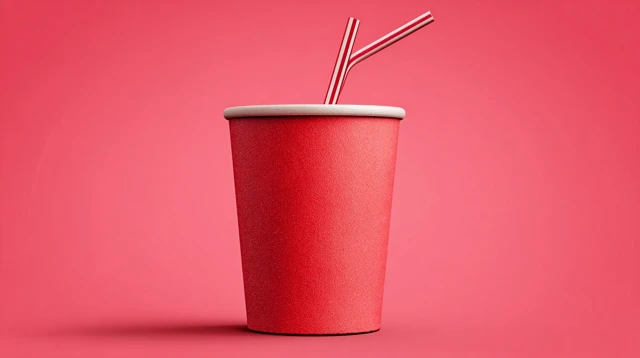 Red Cardboard Cup with Straw
