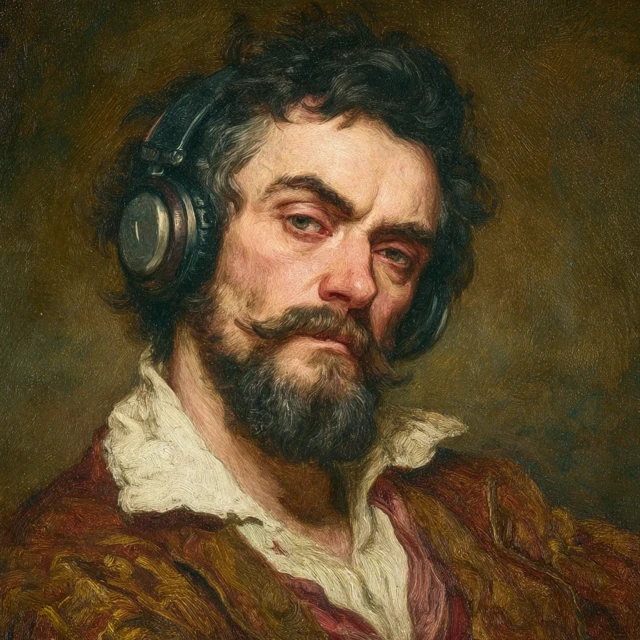 Renaissance Bard Listening to Headphones